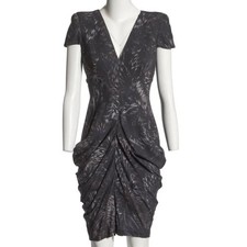 Alexander McQueen 2010 gray short sleeve crepe feather print dress