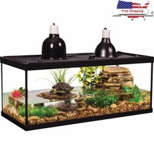 20 Gallon Turtle Tank Starter Kit W/ Filter Basking Platform Dome Lamps New