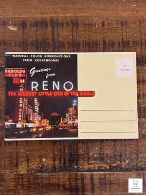 Reno, Nevada Biggest Little City Color Souvenir Folder Postcard 1970s Vintage