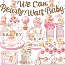 152 PCS We Can Bearly Wait Baby Shower Decorations Girl, Pink Bear Baby Shower D