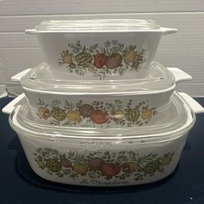 Vintage 1970s Corning Ware  Spice of Life  Casserole Dishes  Lot of 3 With Lids