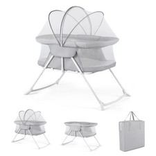 2 in 1 Baby Bassinet w/Rocking Motion,Foldable Bedside Sleeper w/Breathable Mesh