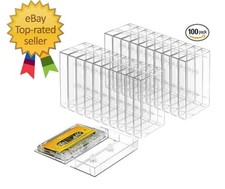 100-Pack Audio Cassette Storage Cases - Clear Plastic Cassette Tape Cases - Audi