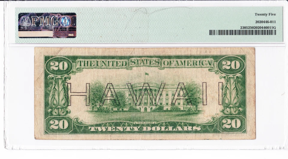 1934A $20 Hawaii WWII Note Fr. 2305 PMG 25 Very Fine SN L89551130A - Image 2 of 2