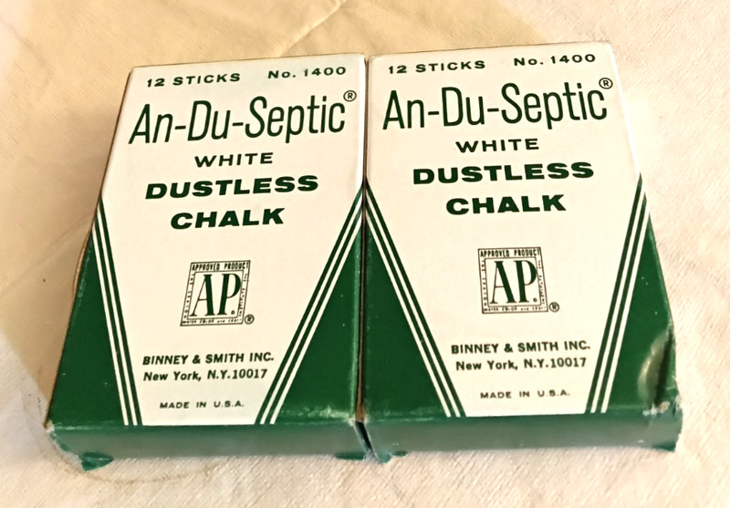 An-Du-Septic White Dustless Chalk #14 Binney & Smith 2 Boxes 1 Broke/1 Chipped