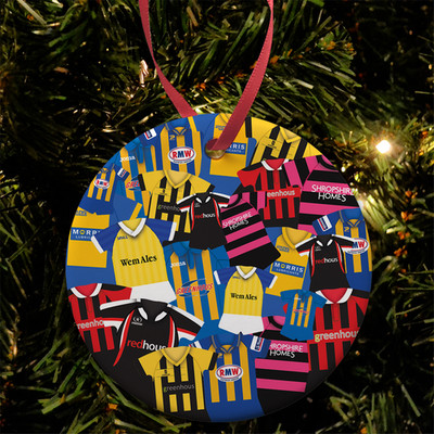 Shrewsbury Town Retro Kit Mash Christbaumkugel Dekoration Keramik Geschenk