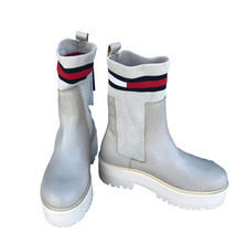 Tommy Hilfiger Boots Tammy Higher Chelsea Sock Beige Leather Platform 40 UK 6.5