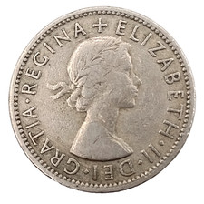 Queen Elizabeth II Two Shillings Silver England Coin Year 1956