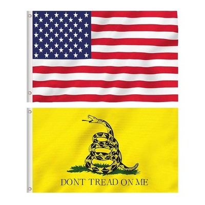 American USA Flag and Gadsden Don't Tread On Me Flag, 2 Polyester Flags, 3 x ...