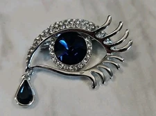 Eye Shape With Tear Drop Brooch Pin Blue Stone With Silver Tone Fashion Jewelry 