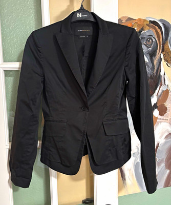 BCBGMAXAZRIA Women s Black Slim Fit Lined Button Blazer w/ Pockets XS