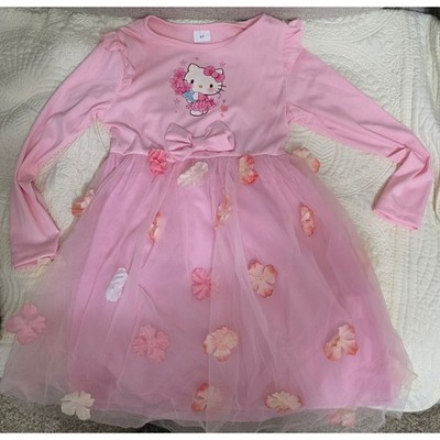 Girls Size 6 Hello Kitty Pink Dress 3D Floral Netting Accents