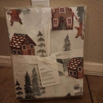 NEW Pottery Barn Gingerbread FOREST Percale QUEEN Sheet Set CHRISTMAS