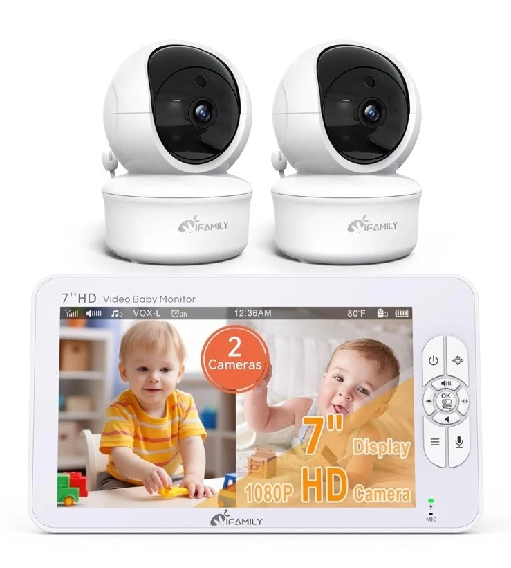 7" Large Split Baby Monitor with 2 HD Cameras and Audio, 1080P HD Video Baby ...