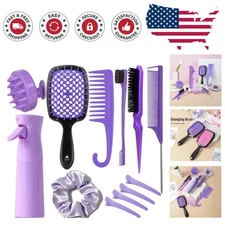 Luxury 12-Pcs Hair Brush Set with Continuous Spray Bottle for Effortless Styling