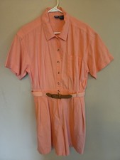 BE Vintage Jumpsuit Romper Shorts Belted Coral Short Sleeve Size Large