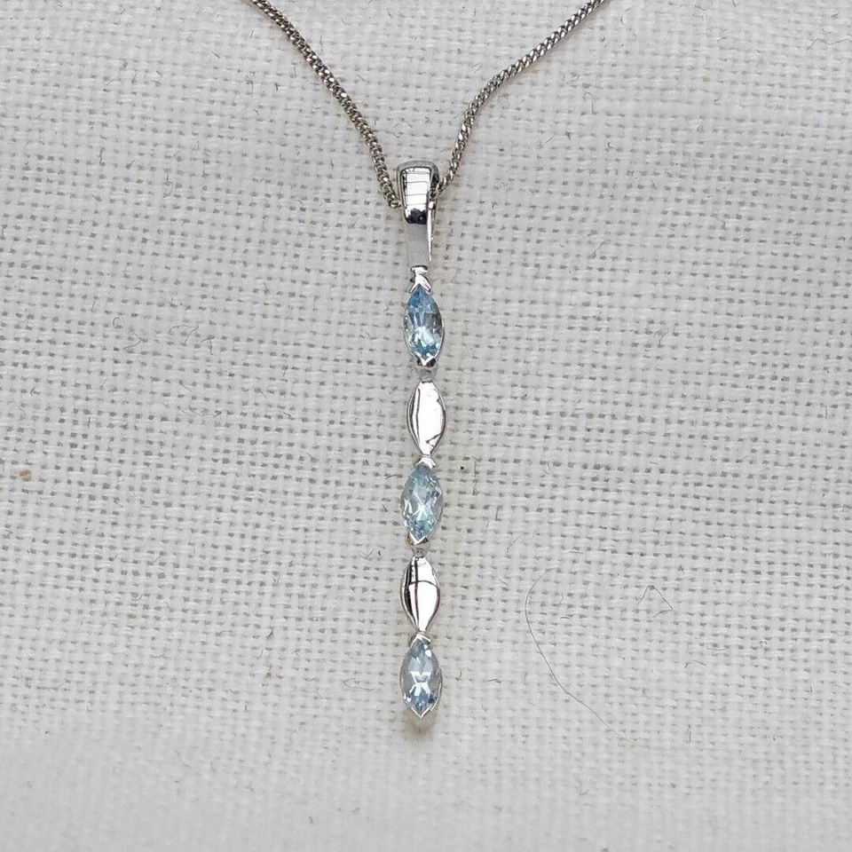 9ct White Gold Aquamarine Necklace Natural Blue Marquise Gemstone - Image 2 of 4