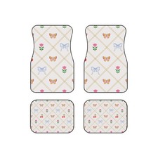 Vintage Floral Diamond Pattern Car Mats Butterfly Bow Seat Floor Mats