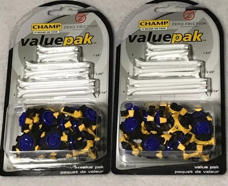 2 Packs Champ Scorpion Stinger Tri Lok Golf Soft Spikes & Zero Friction Tees NEW