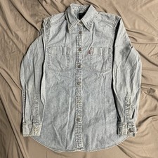 Vintage Levi s Red Tab Denim Shirt Metal Buttons Hong Kong Loose Fit Size Small
