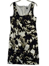 Ann Taylor Womens Sleeveless Fitted Dress Size 14 Black Floral Print