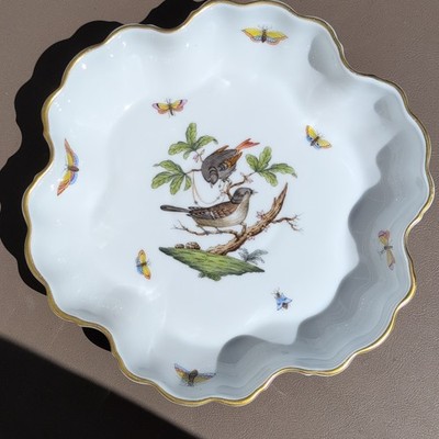 Herend Hand Painted Rothschild Bird & Butterfly Gold Trim Hungary Qty.2