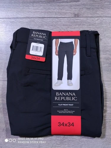 Banana Republic Pants Mens 34 x 34 Black Flat Front Slim Fit Stretch Fabric