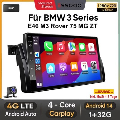 32G CarPlay DAB+ 9'' Autoradio Für BMW E46 Rover 75 MG ZT GPS Navi Android 14 KAM