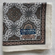 Vintage Handkerchief Cotton Medallion Dark Green Brown Pattern Pocket Square 16"