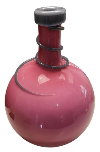 🏺 Large MCM Murano Style Art Glass Vase✨ Pink & Grey, 13.5" Tall, Made In Italy