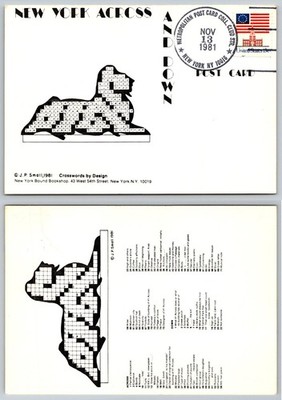 1981 New York Across AZ Down Crossword Puzzle Lion Sphinx Postcard Posted