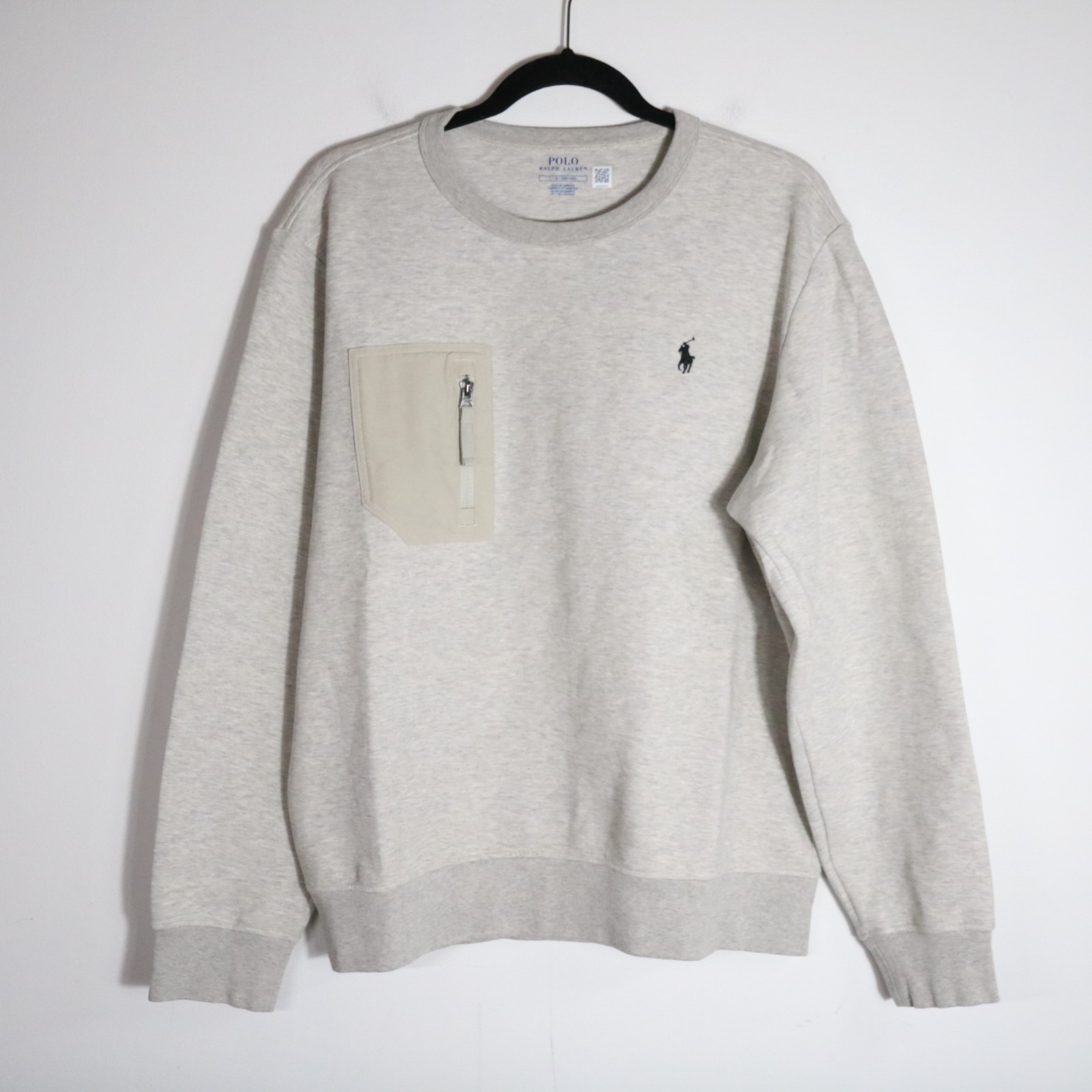 Polo Ralph Lauren doppia maglia tasca felpa uomo grande grigio pony pullover