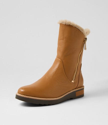 New Django & Juliette Rhemy Dark Tan Natural Leather Fur Ankle Boots Womens S... - Picture 2 of 5