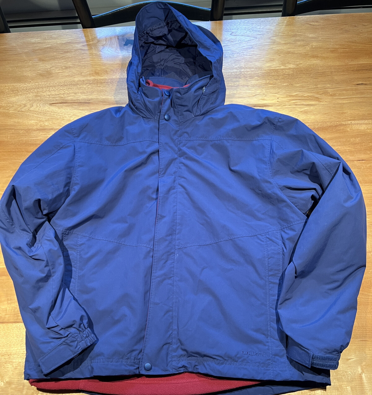 LLBean Men XL Blue Jacket 2 In 1 Red Fleece Lining Ho… Gem
