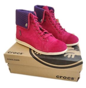 pink high top crocs