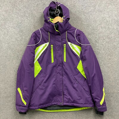Crane Womens Ski Jacket Size L Purple Green Lined Hooded Waterproof A8203
