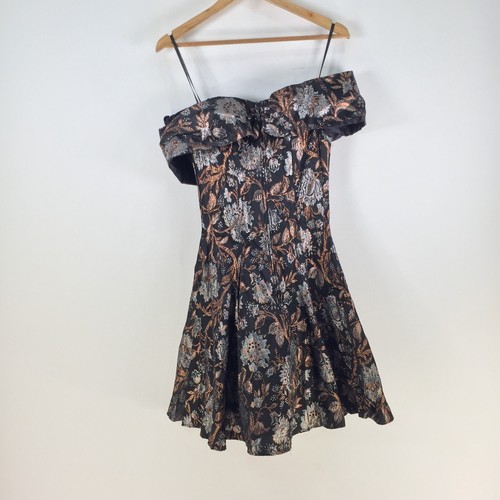 VINTAGE Scott McClintock dress womens aus 8 fit flare black floral 108047 - Picture 6 of 9