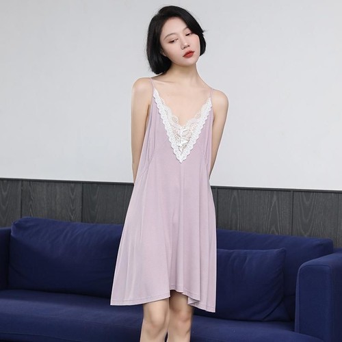 Damen Schlinge Nachthemd Modal Baumwolle Nachtwäsche Tops Kleid Nachthemd Übergröße - Bild 6 von 15