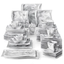 MALACASA Flora 56-Piece Porcelain Dinnerware Set Marble Grey Bowls & Plates Cups