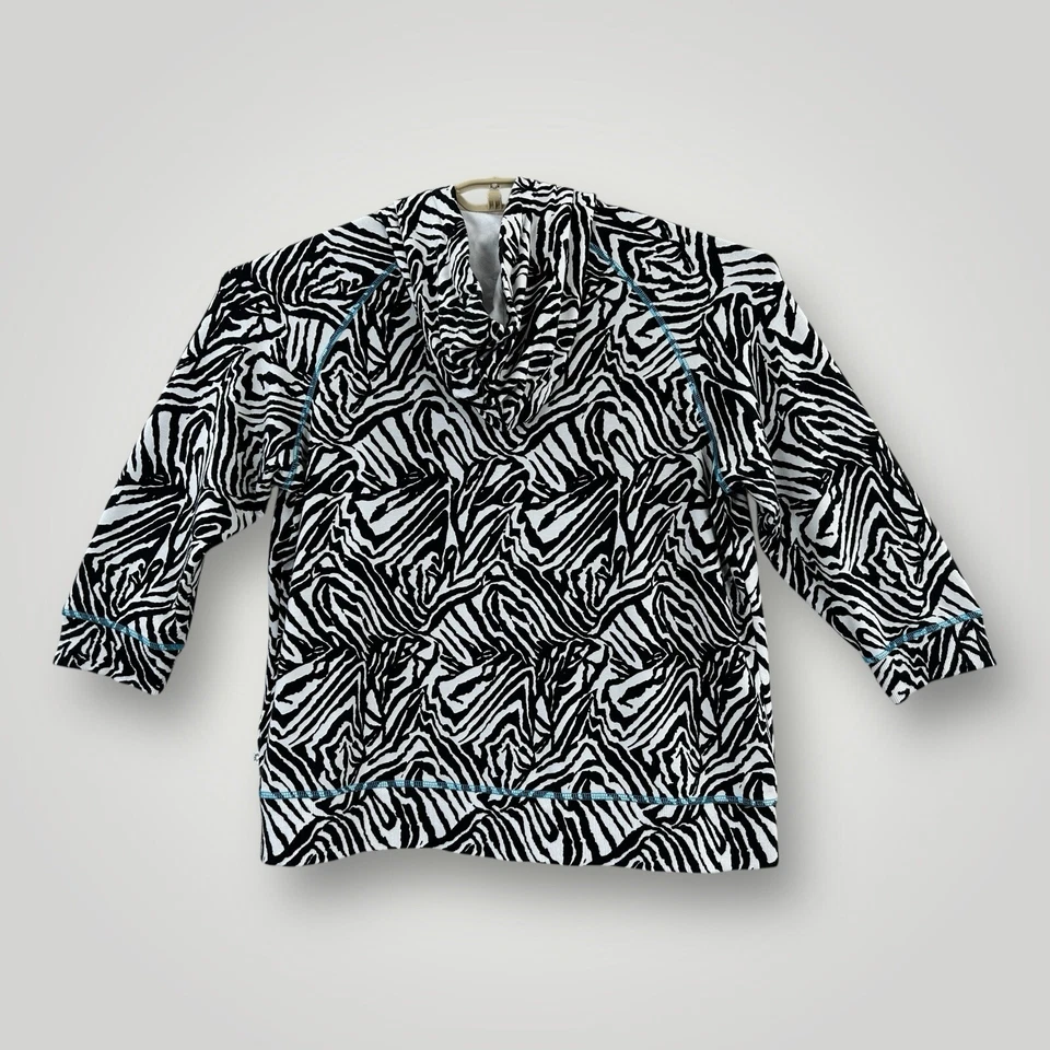 Chicos 3 ZENERGY Zebra Hoodie Women XL Full Zip W/ Pouch Pocket 3/4 Sleeve - Image 3 of 4