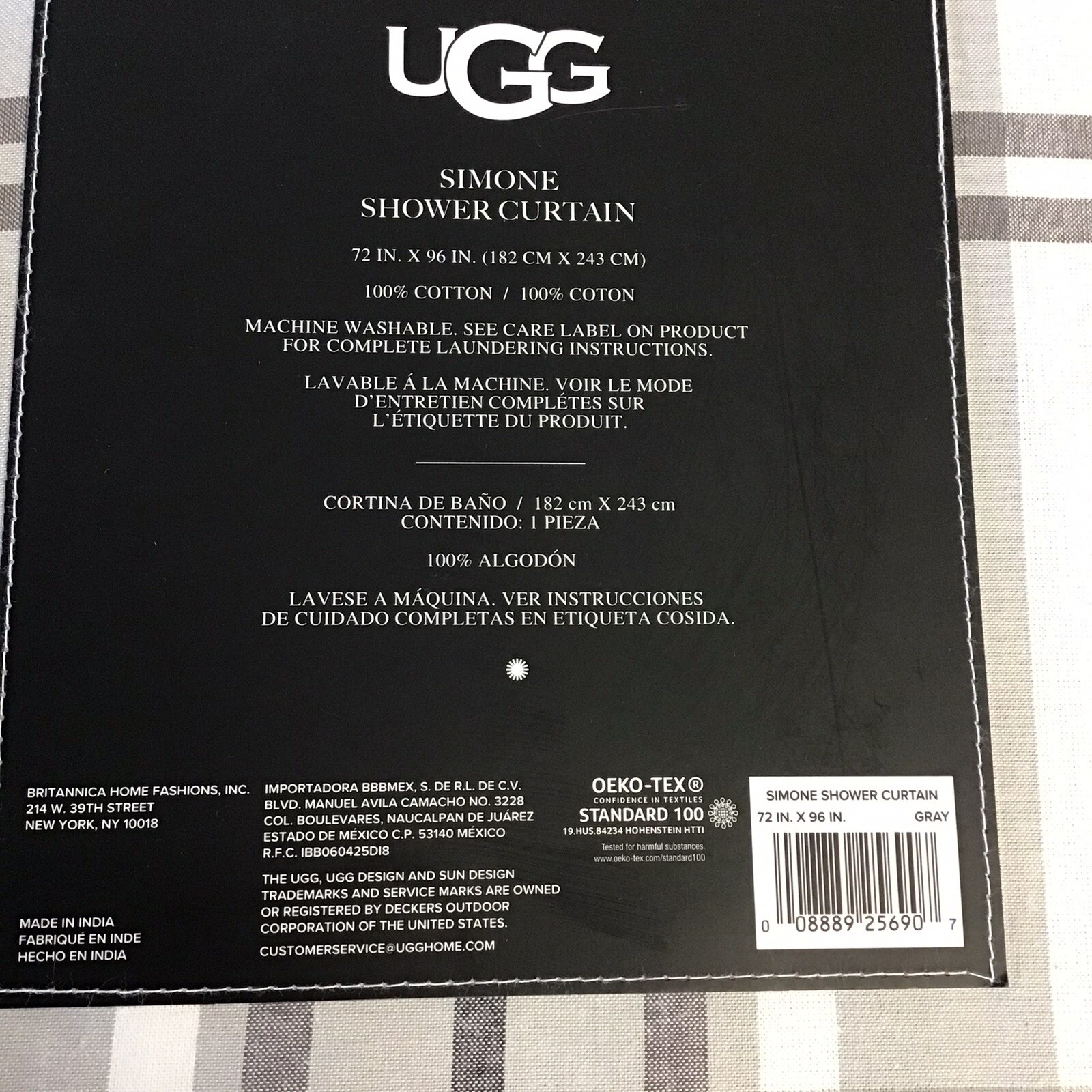 UGG Simone Striped Shower Curtain 72”X96 “Gray &White 100 Cotton eBay