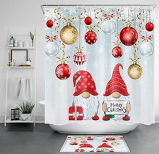 Gorgeous Christmas Ball Gift Gnome Xmas Shower Curtain Bathroom Accessories Set