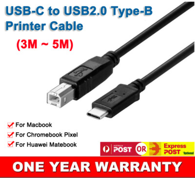 USB C Type-C to USB2.0 Type-B Printer Scanner Cable Cord 5M 3M For HP Laptop AU