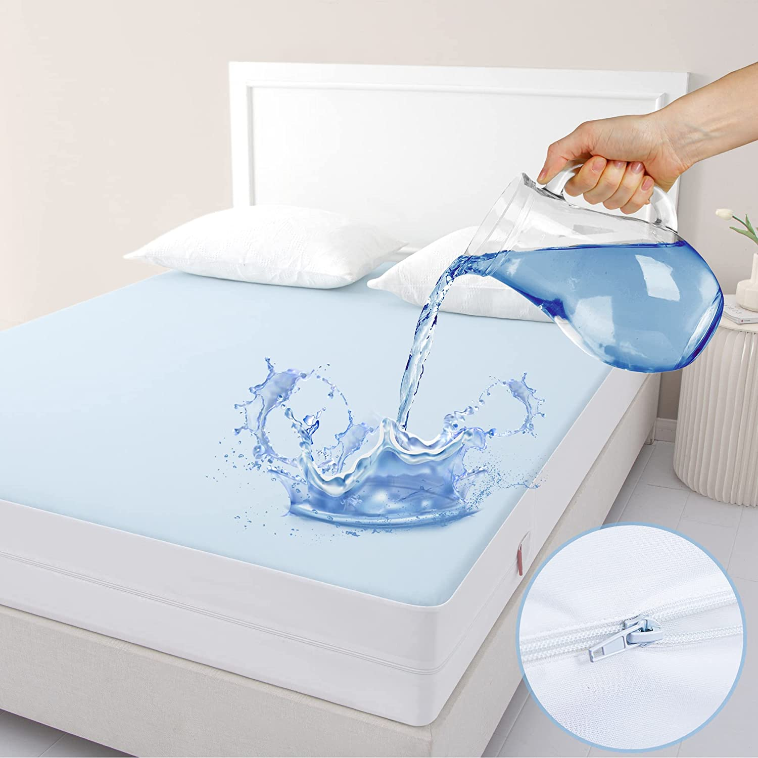 Full Zippered Mattress Encasement - 6 Sided Waterproof Mattress Protector with Z