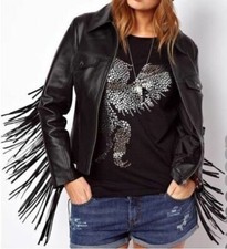 Womens Western Cowgirl Leather Cowgirl Jacket Fringe Style Short Coats