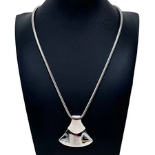 Vtg Napier Silver Tone Abstract Curved Fan Modernist Pendant Necklace