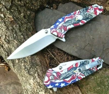 Eagle America Flag Thumb Stud Pocket Knife All Metal Tip Up Carry 4.5 oz 😎