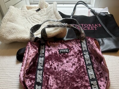 Lot 3 New Victoria Secret VS PINK bags - White Sherpa & Black Totes, Pink Duffle