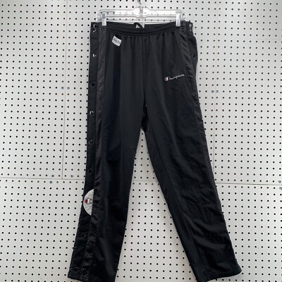 Champion Sweatpants Black Snap Off Mens Large Spellout Logo Fits 29x28.5