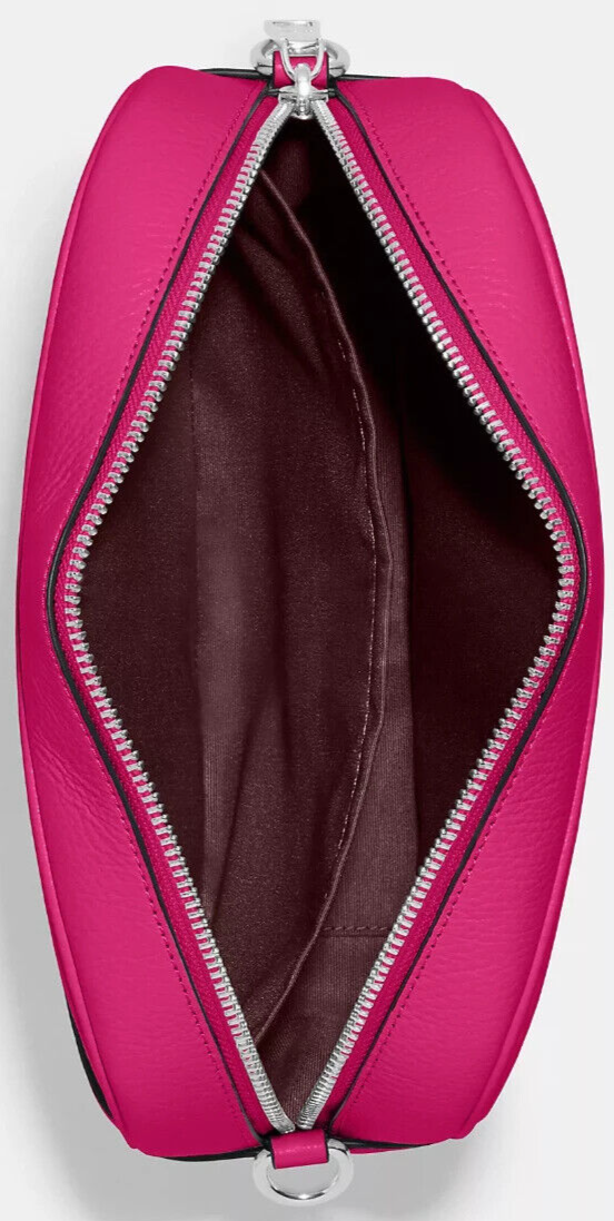 🦋🌺Coach Jamie Camera Bag/Crossbody w/Refined Pebble Leather In Silver/Cerise eBay